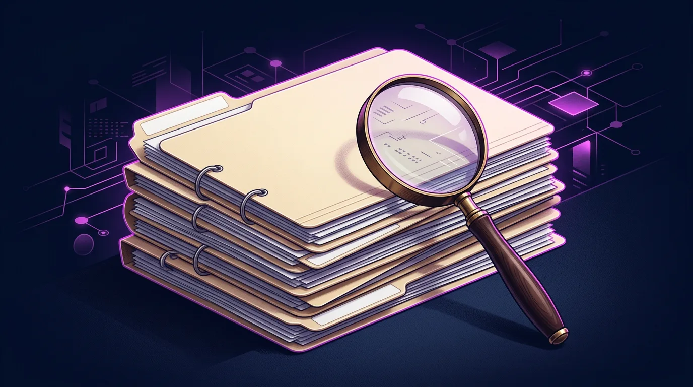 Symbolbild Dokumentenordner und Lupe zu Versicherungsbedingungen, Teaser Artikel eins, 1200x800 Pixel